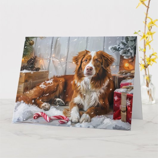 Nova Scotia Eend Toller Hond Kerstfeest Kaart (Gele Bloem)