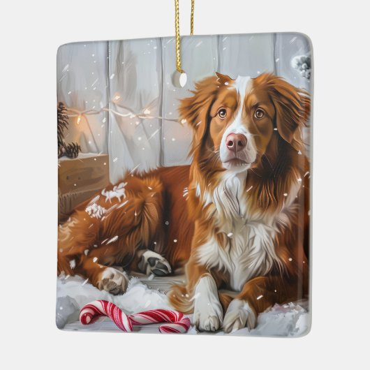 Nova Scotia Eend Toller Hond Kerstfeest Keramisch Ornament (Links)