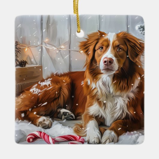 Nova Scotia Eend Toller Hond Kerstfeest Keramisch Ornament (Voorkant)
