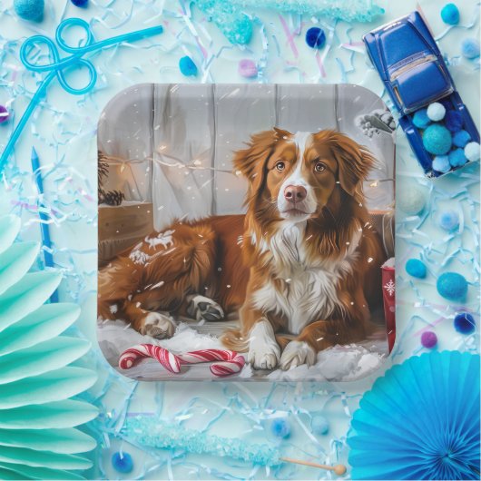 Nova Scotia Eend Toller Hond Kerstfeest Papieren Bordje (Feest)