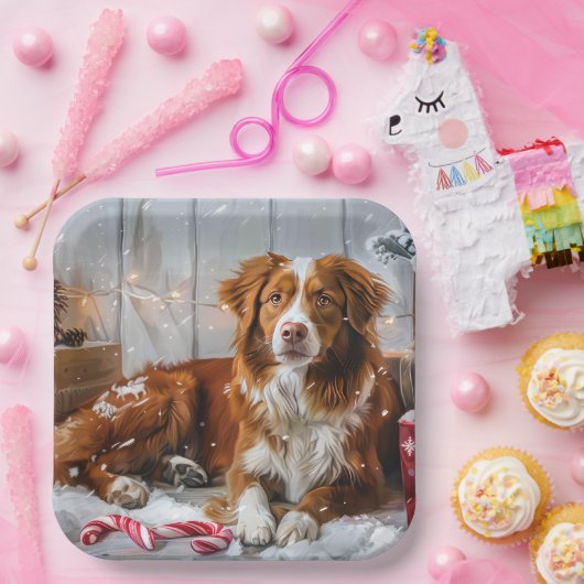 Nova Scotia Eend Toller Hond Kerstfeest Papieren Bordje (Feest)