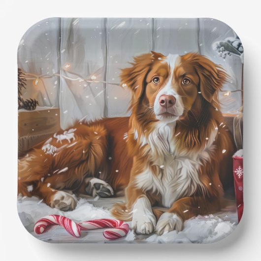 Nova Scotia Eend Toller Hond Kerstfeest Papieren Bordje (Voorkant)