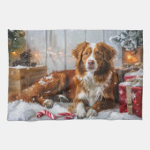 Nova Scotia Eend Toller Hond Kerstfeest Theedoek (Horizontaal)