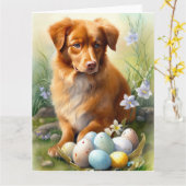 Nova Scotia Eend Toller met Paaseieren Vakantie Kaart (Gele Bloem)