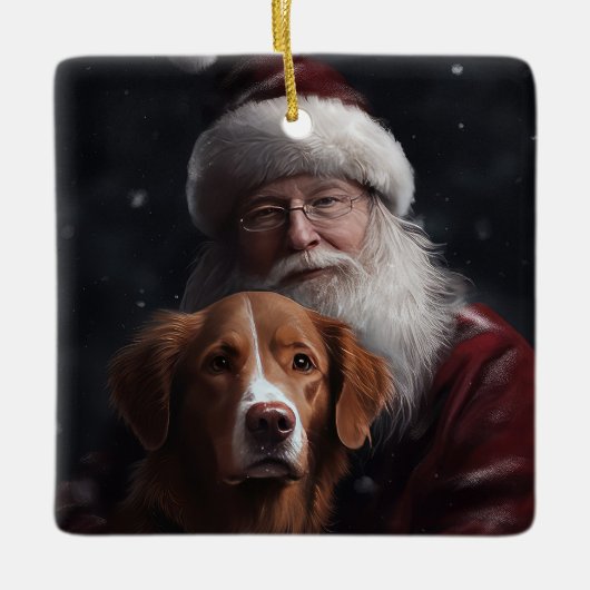 Nova Scotia Eend Toller Met Sinterklaas Feestelijk Keramisch Ornament (Voorkant)