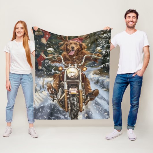 Nova Scotia Hond Kerst Rijden Motorfiets Fleece Deken (In situ)
