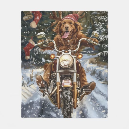 Nova Scotia Hond Kerst Rijden Motorfiets Fleece Deken (Voorkant)