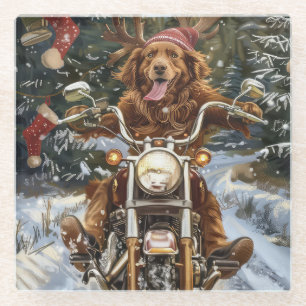 Nova Scotia Hond op Motorfiets Kerstmis Glazen Onderzetter