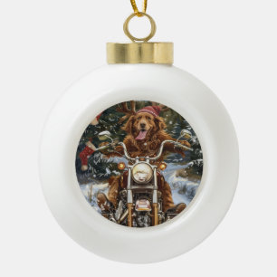 Nova Scotia Hond op Motorfiets Kerstmis Keramische Bal Ornament