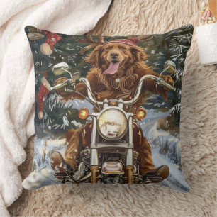 Nova Scotia Hond op Motorfiets Kerstmis Kussen