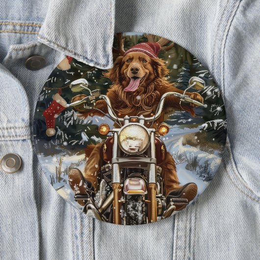 Nova Scotia Hond op Motorfiets Kerstmis Ronde Button 6,0 Cm (In situ)