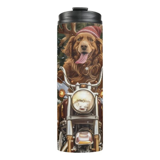 Nova Scotia Hond op Motorfiets Kerstmis Thermosbeker (Voorkant)