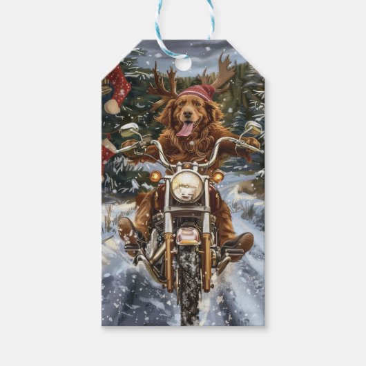 Nova Scotia Hond Rijden Motorfiets Kerstmis Cadeaulabel (Voorkant)