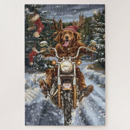 Nova Scotia Hond Rijden Motorfiets Kerstmis Legpuzzel (Verticaal)