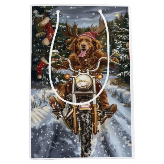 Nova Scotia Hond Rijden Motorfiets Kerstmis Medium Cadeauzakje (Voorkant)