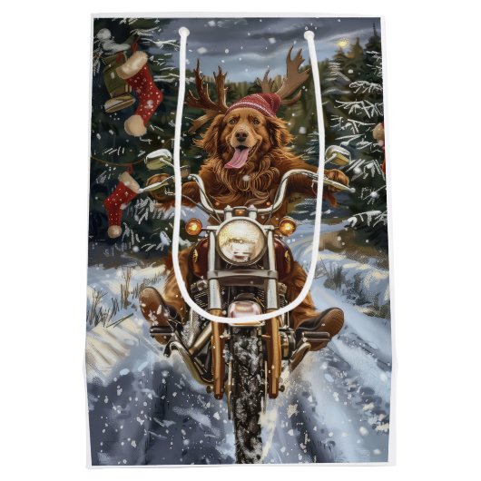 Nova Scotia Hond Rijden Motorfiets Kerstmis Medium Cadeauzakje (Achterkant)