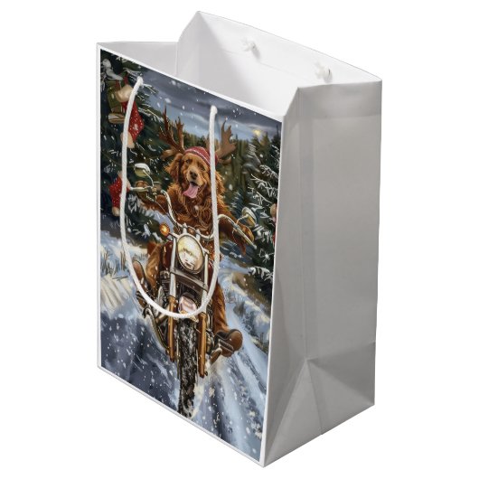 Nova Scotia Hond Rijden Motorfiets Kerstmis Medium Cadeauzakje (Achterkant Gekanteld)