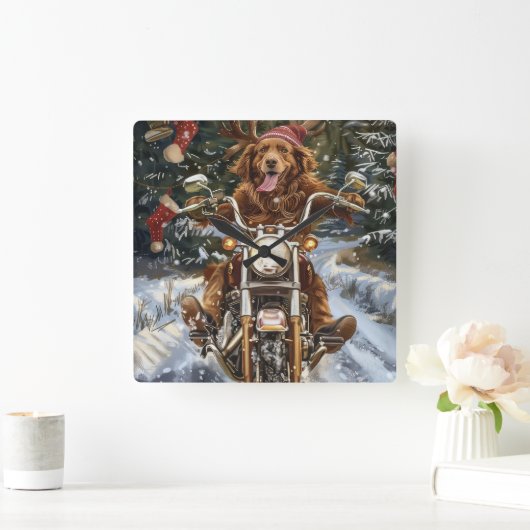 Nova Scotia Hond Rijden Motorfiets Kerstmis Vierkante Klok (Huis)