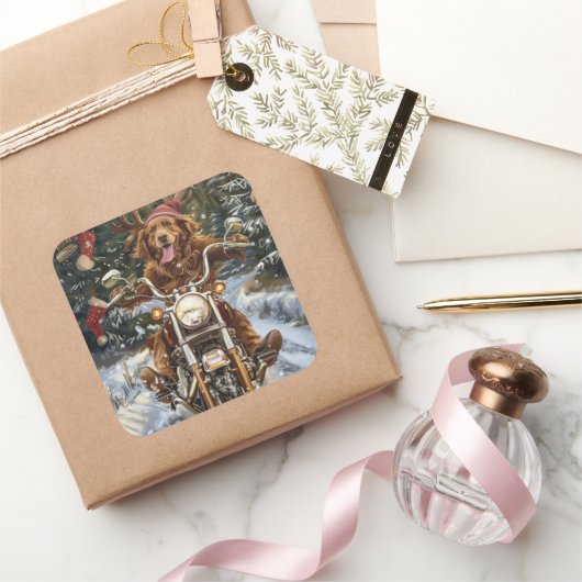 Nova Scotia Hond Rijden Motorfiets Kerstmis Vierkante Sticker (Geschenken)