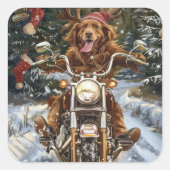 Nova Scotia Hond Rijden Motorfiets Kerstmis Vierkante Sticker (Voorkant)