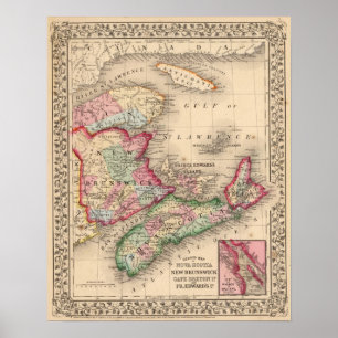 Nova Scotia, New Brunswick, Map van Mitchell Poster