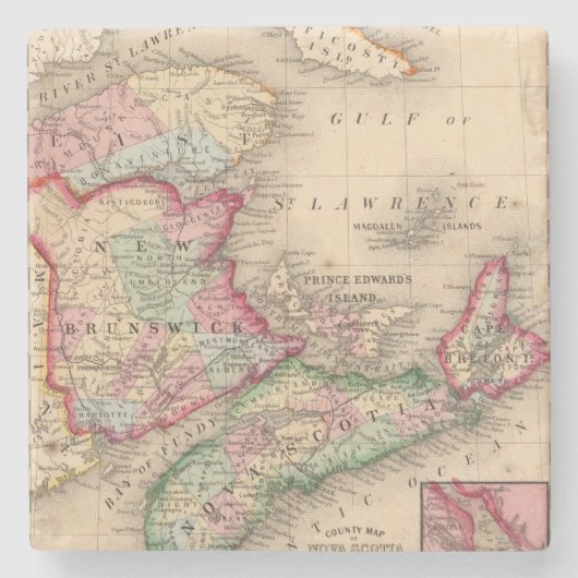 Nova Scotia, New Brunswick, Map van Mitchell Stenen Onderzetter (Voorkant)