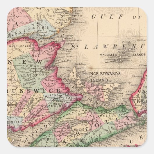 Nova Scotia, New Brunswick, Map van Mitchell Vierkante Sticker (Voorkant)