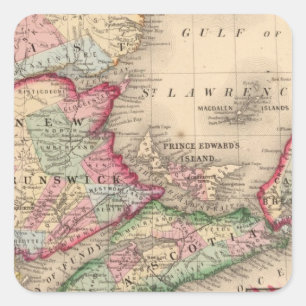 Nova Scotia, New Brunswick, Map van Mitchell Vierkante Sticker
