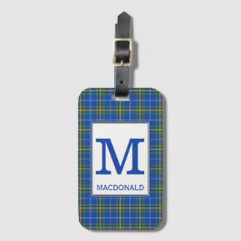 Nova Scotia Tartan Bright Blue Pset Monogram Bagagelabel