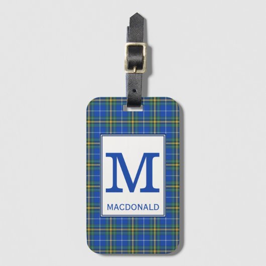 Nova Scotia Tartan Bright Blue Pset Monogram Bagagelabel (Voorkant (verticaal))