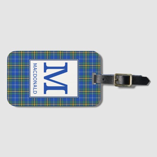 Nova Scotia Tartan Bright Blue Pset Monogram Bagagelabel (Voorkant (horizontaal))