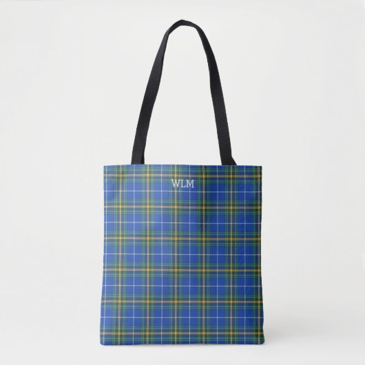 Nova Scotia Tartan Bright Blue Pset Monogram Tote Bag (Voorkant)