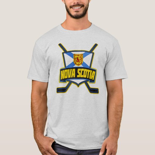 Nova Scotia Vlag Hockey Logo, met Rugprint T-shirt (Voorkant)