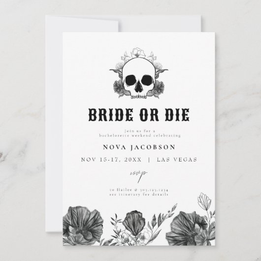 NOVA Skull Bride of Die Til Death Bachelorette Kaart (Voorkant)