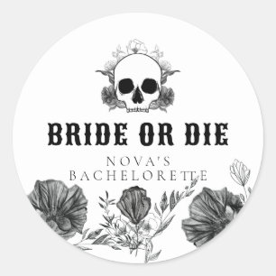 NOVA Skull Bride or Die Til Death Bachelorette Ronde Sticker