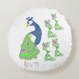 Nova Special Peacock Hand getrokken Rond Kussen