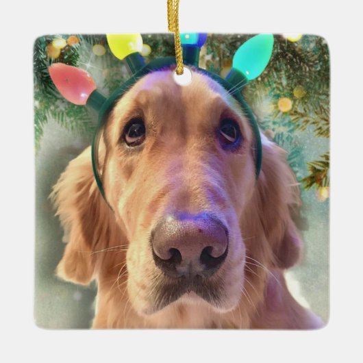 Nova The Golden Retriever - kerstlampjes Keramisch Ornament (Voorkant)