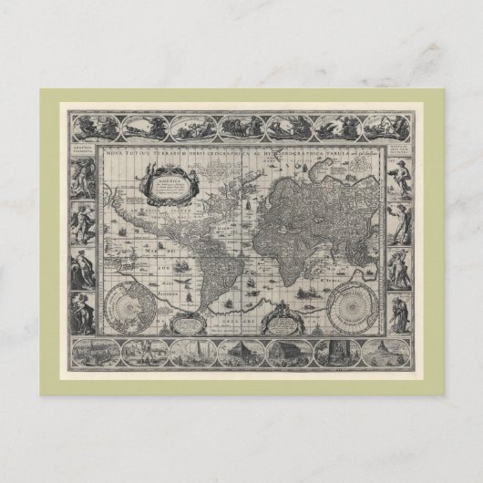 Nova totius terrarum, 1606 Antiek Wereldkaart Briefkaart (Voorkant)