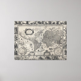Nova totius terrarum, 1606 Antiek Wereldkaart Canvas Afdruk