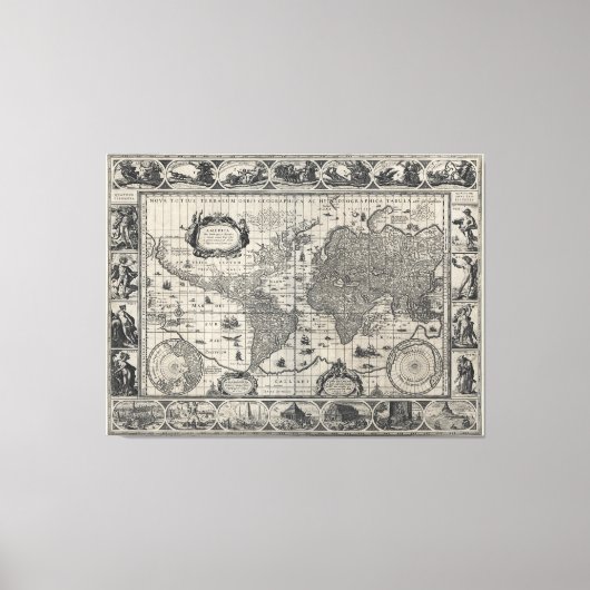 Nova totius terrarum, 1606 Antiek Wereldkaart Canvas Afdruk (Voorkant)