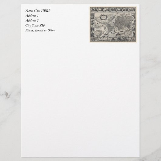 Nova totius terrarum, 1606 Antiek Wereldkaart Gepersonaliseerd Briefhoofd (Voorkant)