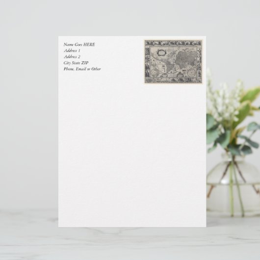 Nova totius terrarum, 1606 Antiek Wereldkaart Gepersonaliseerd Briefhoofd (Staand voorkant)