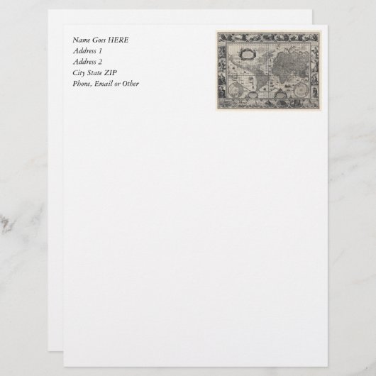 Nova totius terrarum, 1606 Antiek Wereldkaart Gepersonaliseerd Briefhoofd (Voorkant / Achterkant)