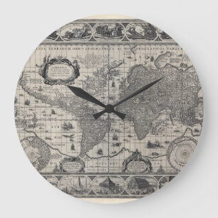Nova totius terrarum, 1606 Antiek Wereldkaart Grote Klok