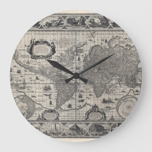 Nova totius terrarum, 1606 Antiek Wereldkaart Grote Klok (Voorkant)