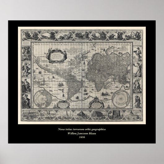 Nova totius terrarum, 1606 Antiek Wereldkaart Poster (Voorkant)