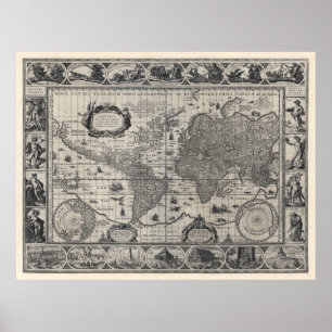 Nova totius terrarum, 1606 Antiek Wereldkaart Poster