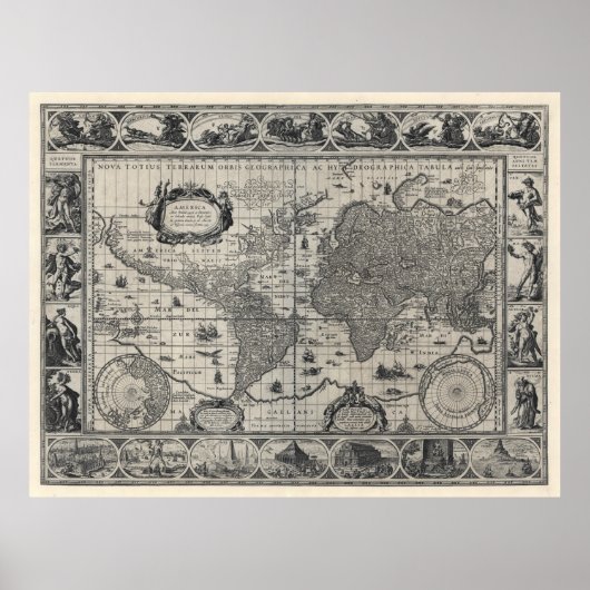 Nova totius terrarum, 1606 Antiek Wereldkaart Poster (Voorkant)