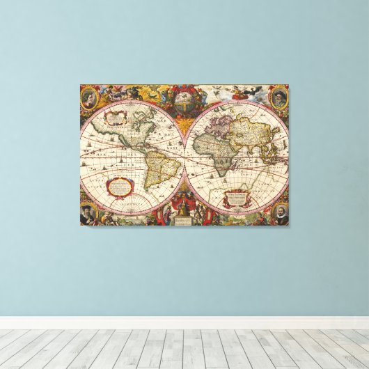 Nova Totius Terrarum Orbis Geographica Ac Hydrogra Canvas Afdruk (Insitu (Houten vloer))