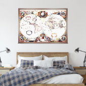 Nova Totius Terrarum Orbis van Henricus Hondius II Canvas Afdruk (Insitu (Slaapkamer))